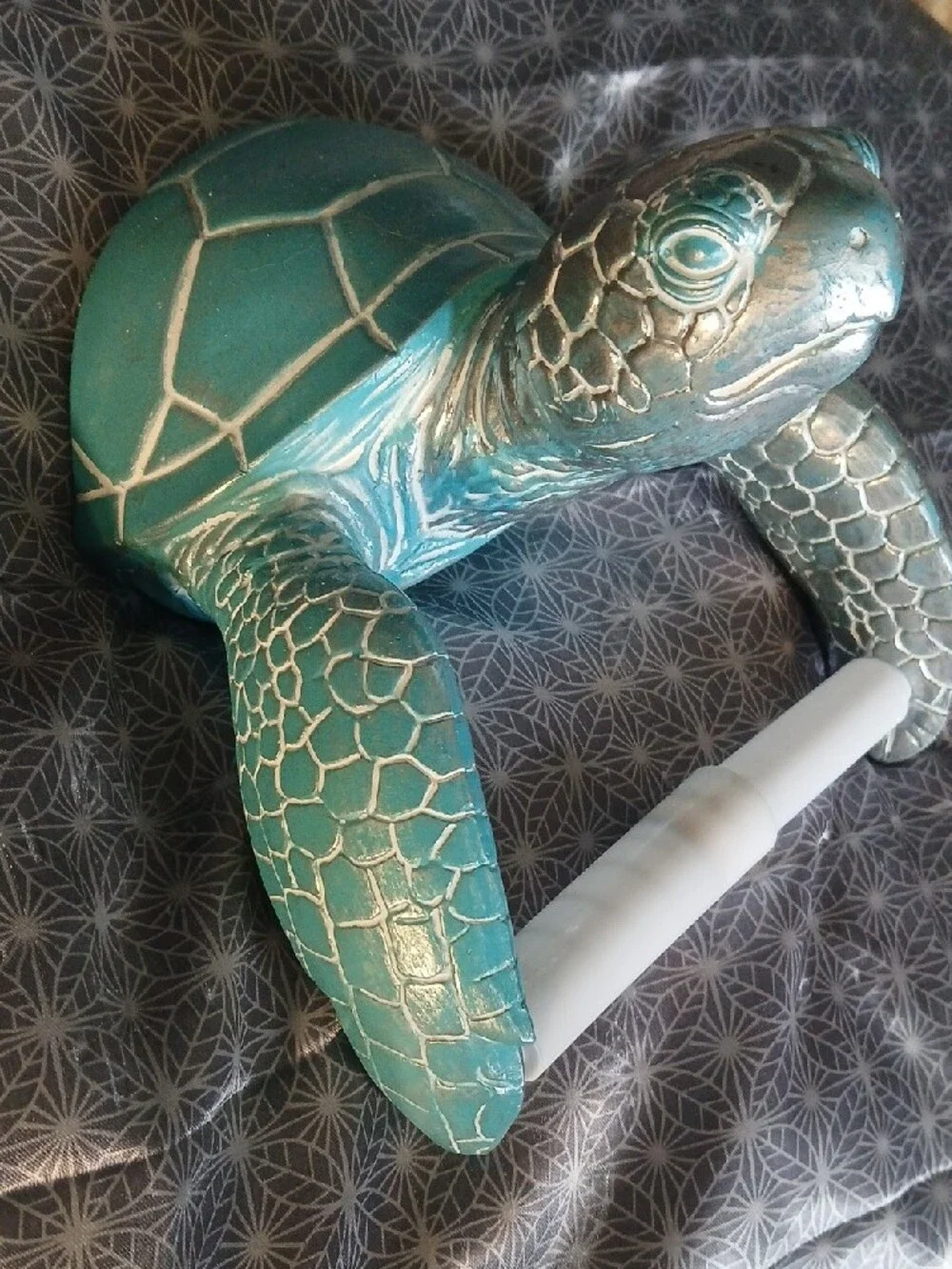 Teal Turtle Reptile Habitat Accessory - Decorative Toilet Paper Holder